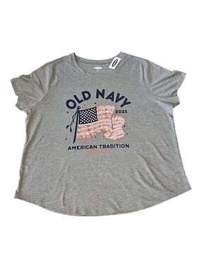 Old Navy 2021 Flag T-shirt 4th Of July Gray Shirt NWT Womens XL